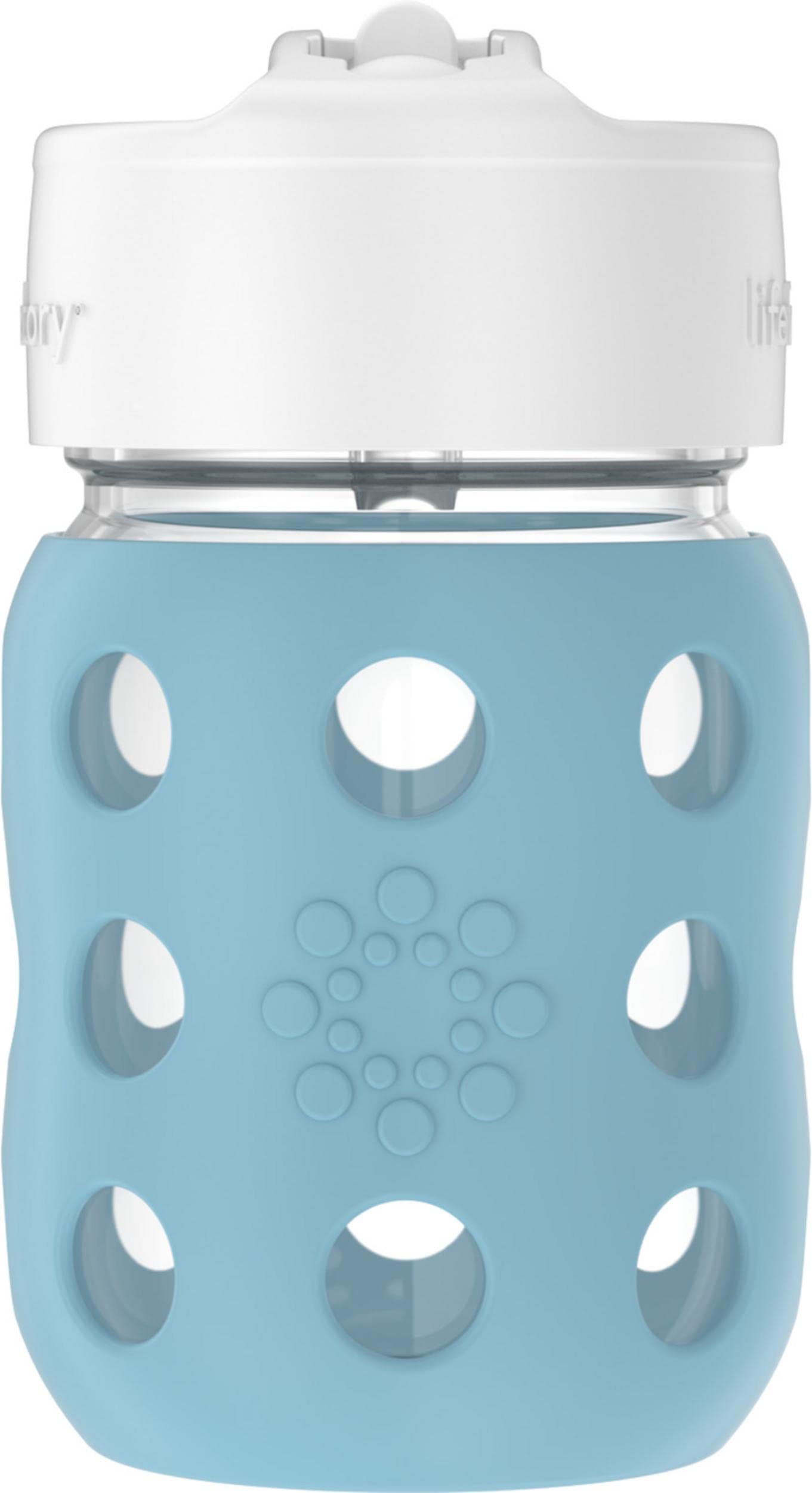 Lifefactory pivot straw cap in denim folds into lid for easy sipping