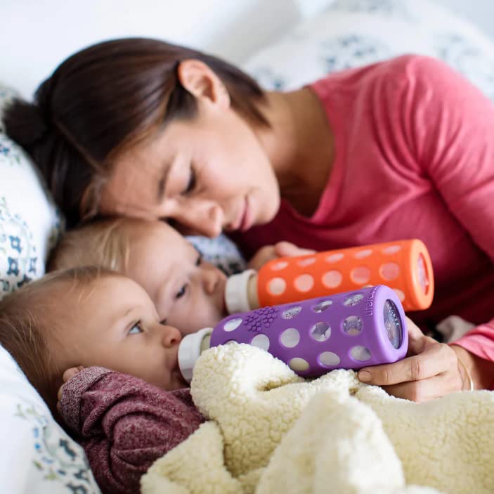 Lifefactory silicone sleeve grip adds comfort and protection during use.