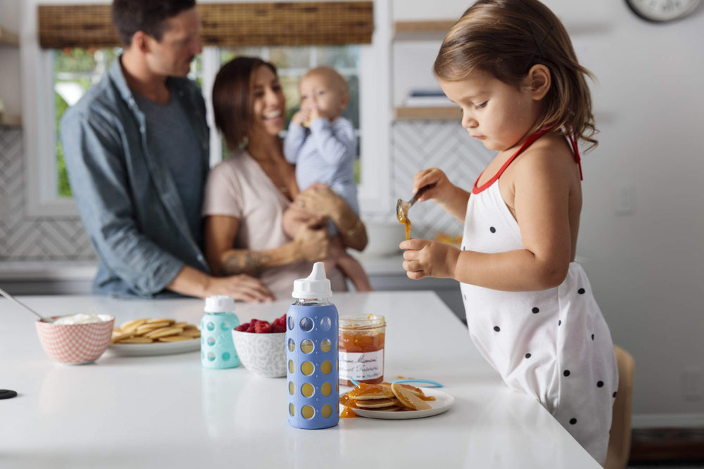 Lifefactory sippy caps for leak-free transitions and on-the-go feeding.