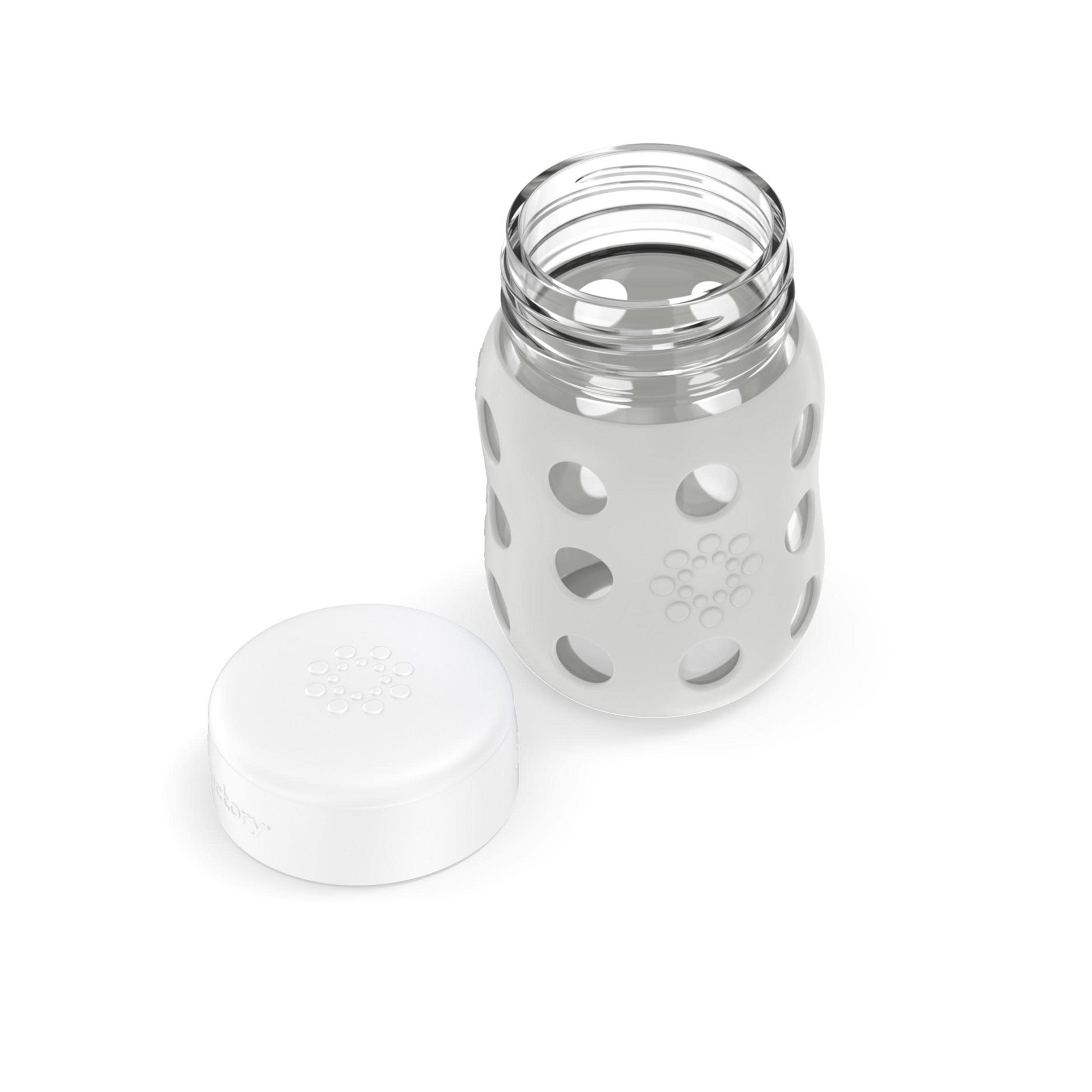 Lifefactory stone gray bottle with silicone sleeve for durable, comfortable grip