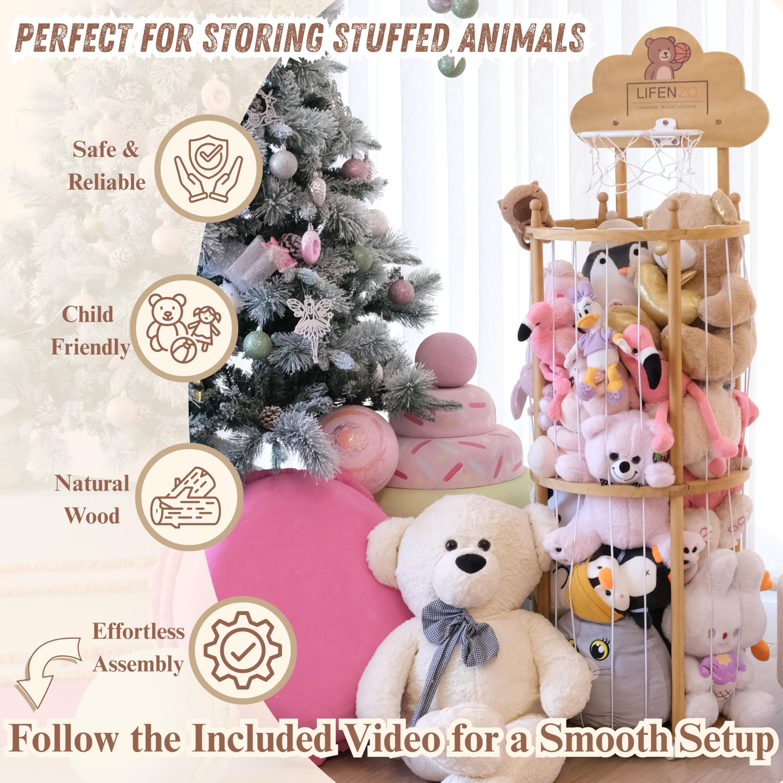 LIFENZO large capacity holds teddy bears and plushies efficiently