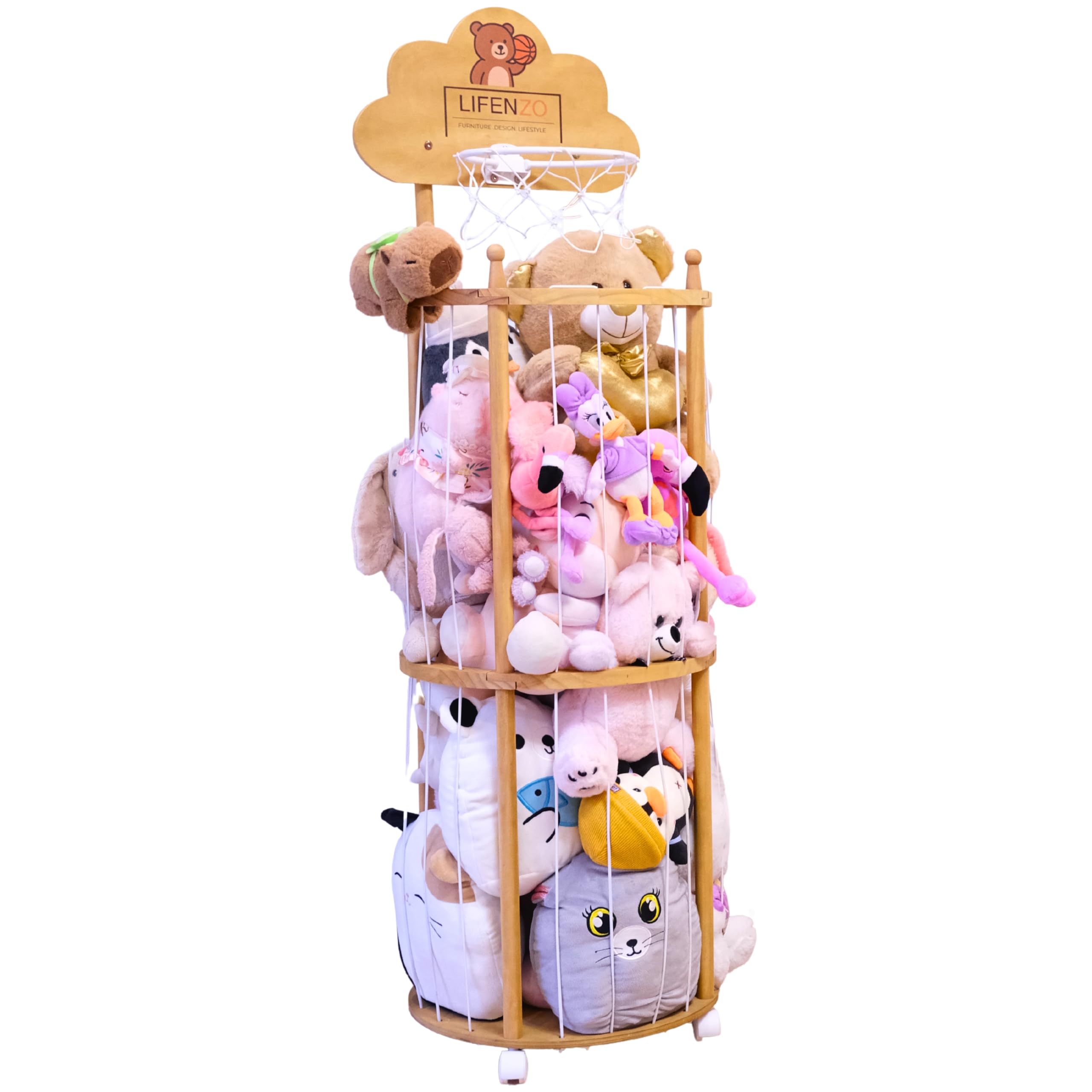 LIFENZO stuffed animal storage zoo with basketball hoop for quick cleanup