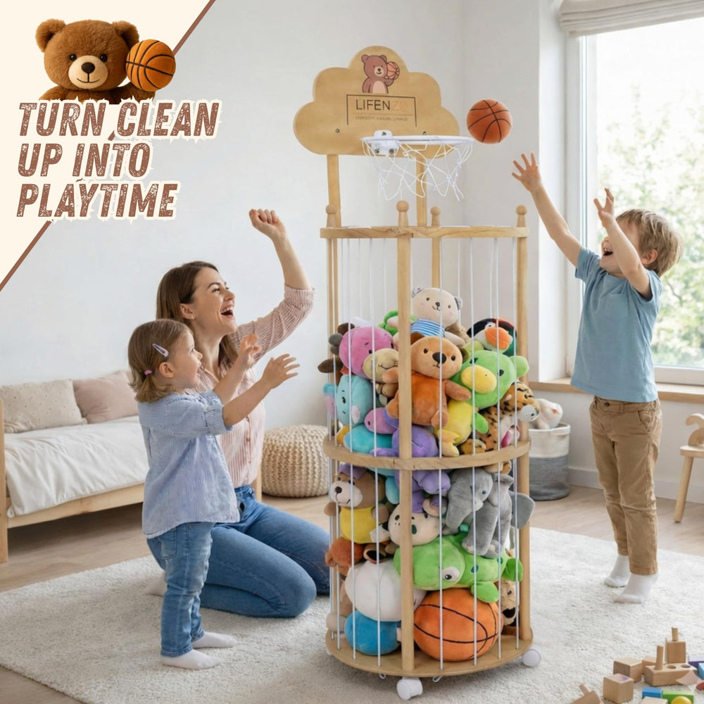 LIFENZO wooden vertical toy organizer stores 50+ toys without clutter