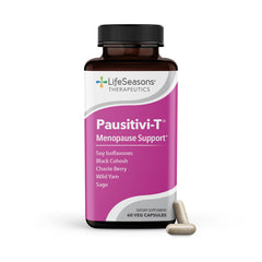 LifeSeasons Pausitivi-T bottle with capsules for hot flashes relief.