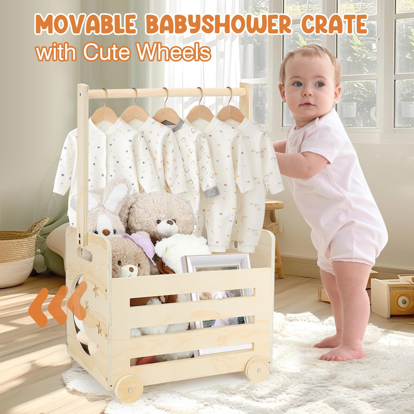Lifesnug wooden crate with higher handle to showcase baby items neatly