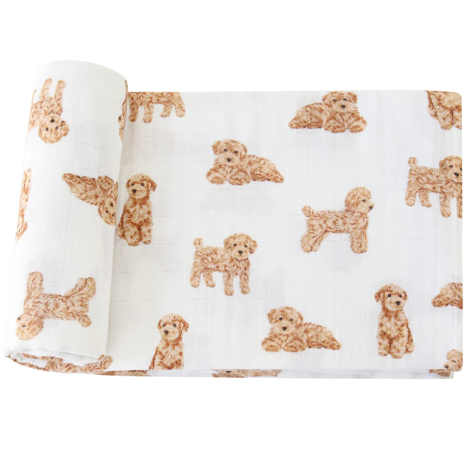 LifeTree dog print baby swaddle with a poodle motif for secure newborn wrapping.