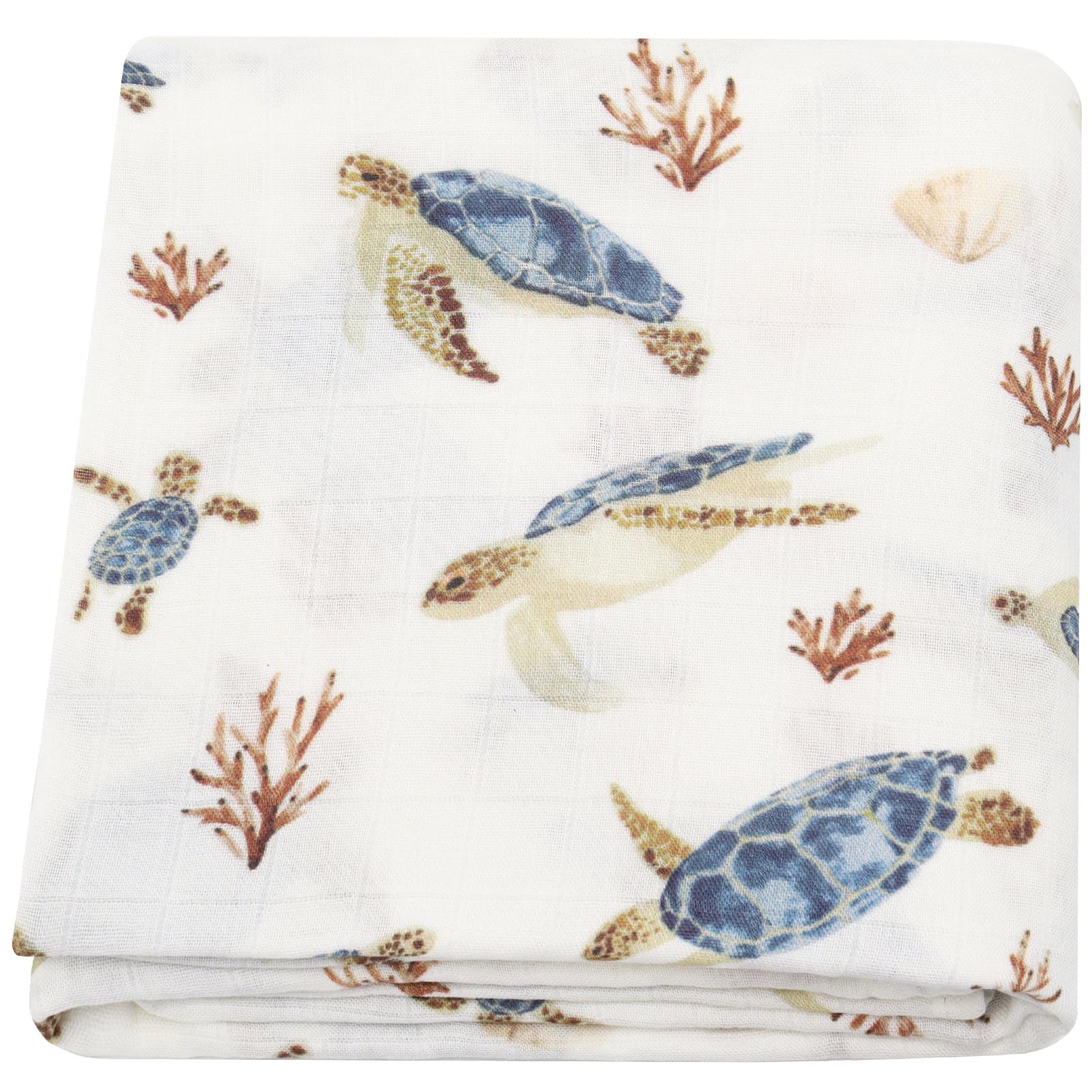 LifeTree sea turtle print swaddle blanket in soft bamboo-cotton fabric for newborns.