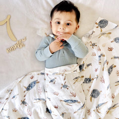 LifeTree swaddle blanket with bamboo cotton fabric highlighting breathable texture.