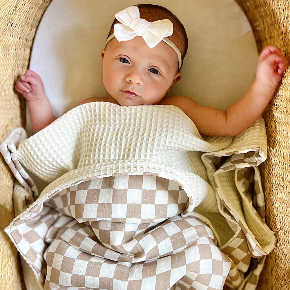 LifeTree checkered swaddle pattern looks stylish in photos.