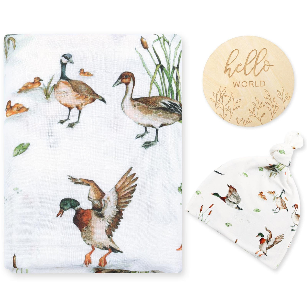 LifeTree mallard-duck swaddle blanket closeup with breathable, soft fabric.