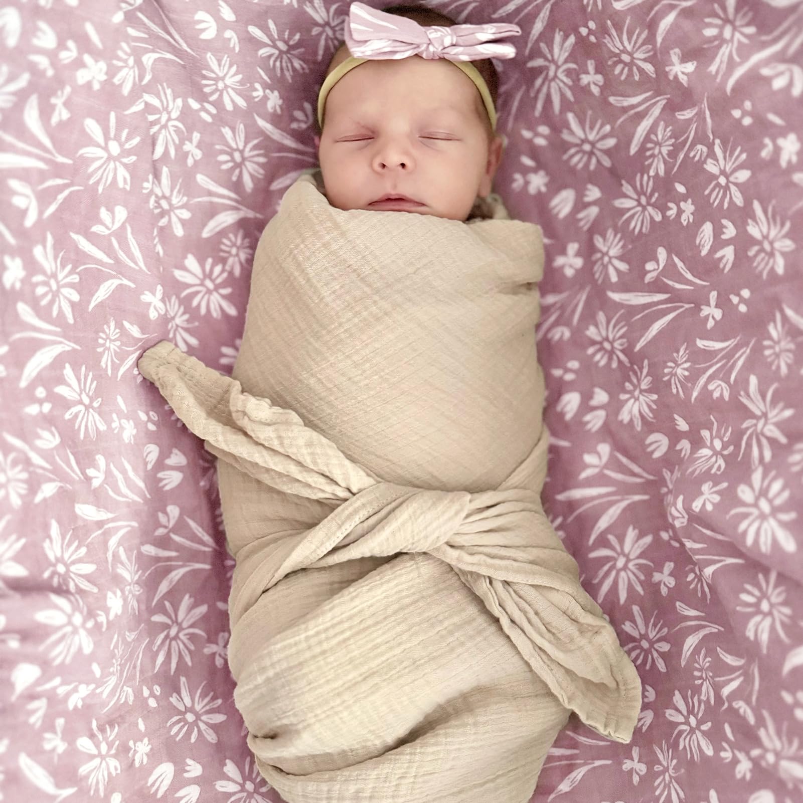 LifeTree mauve floral headband bow for coordinated baby outfits and photos