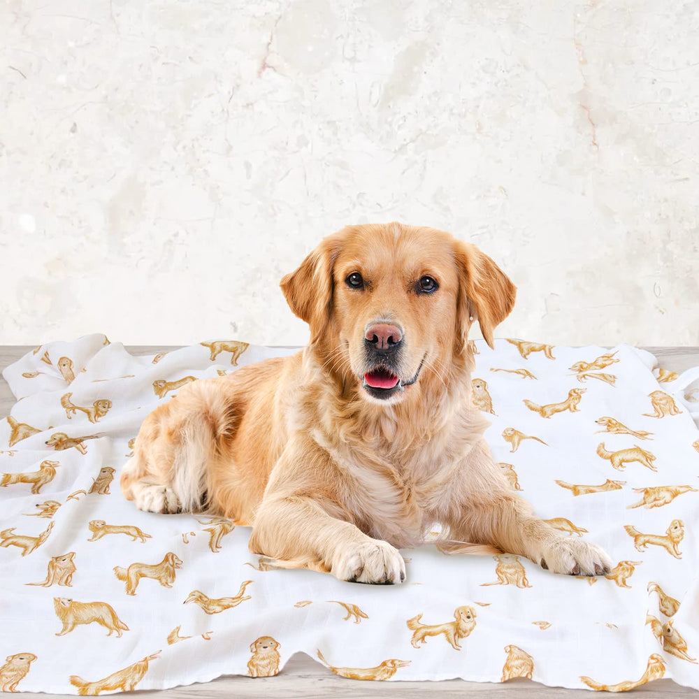 LifeTree muslin swaddle laid flat to show 47-inch square size.