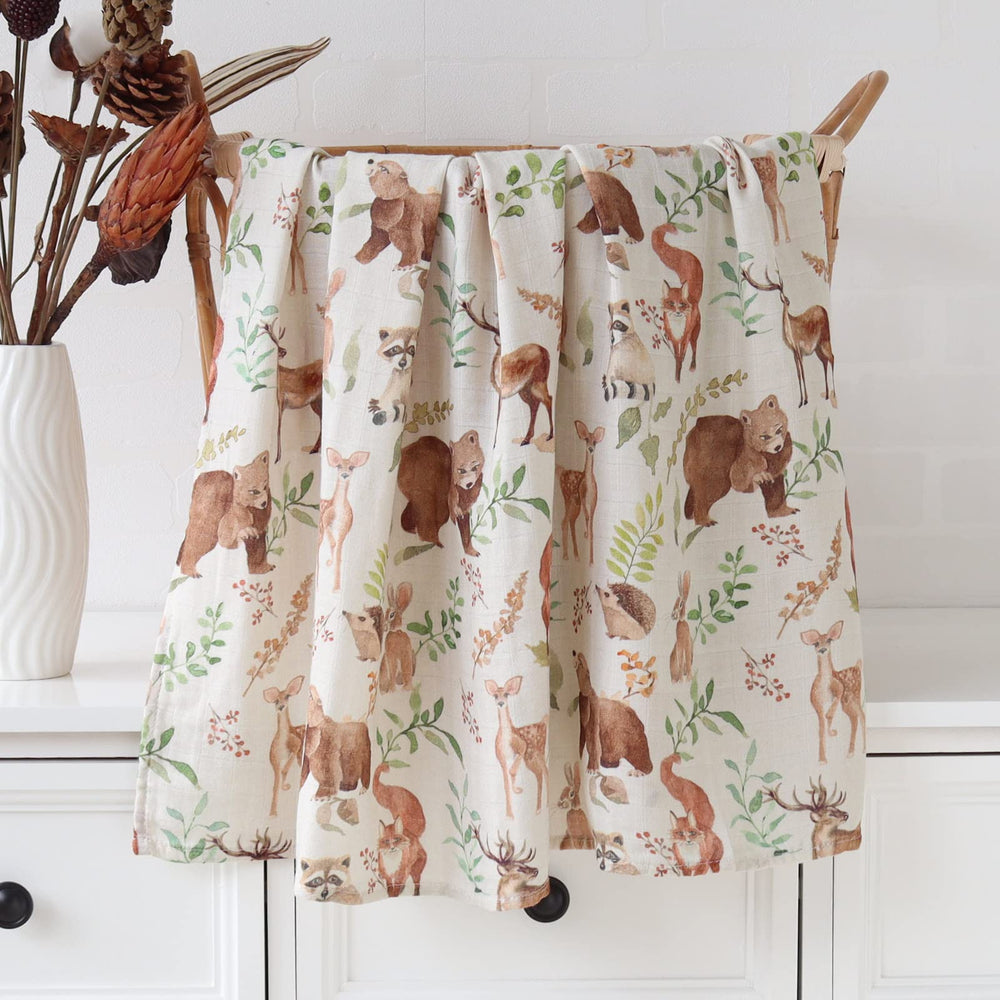 LifeTree muslin swaddle with bear artwork, soft touch for gentle swaddling sessions