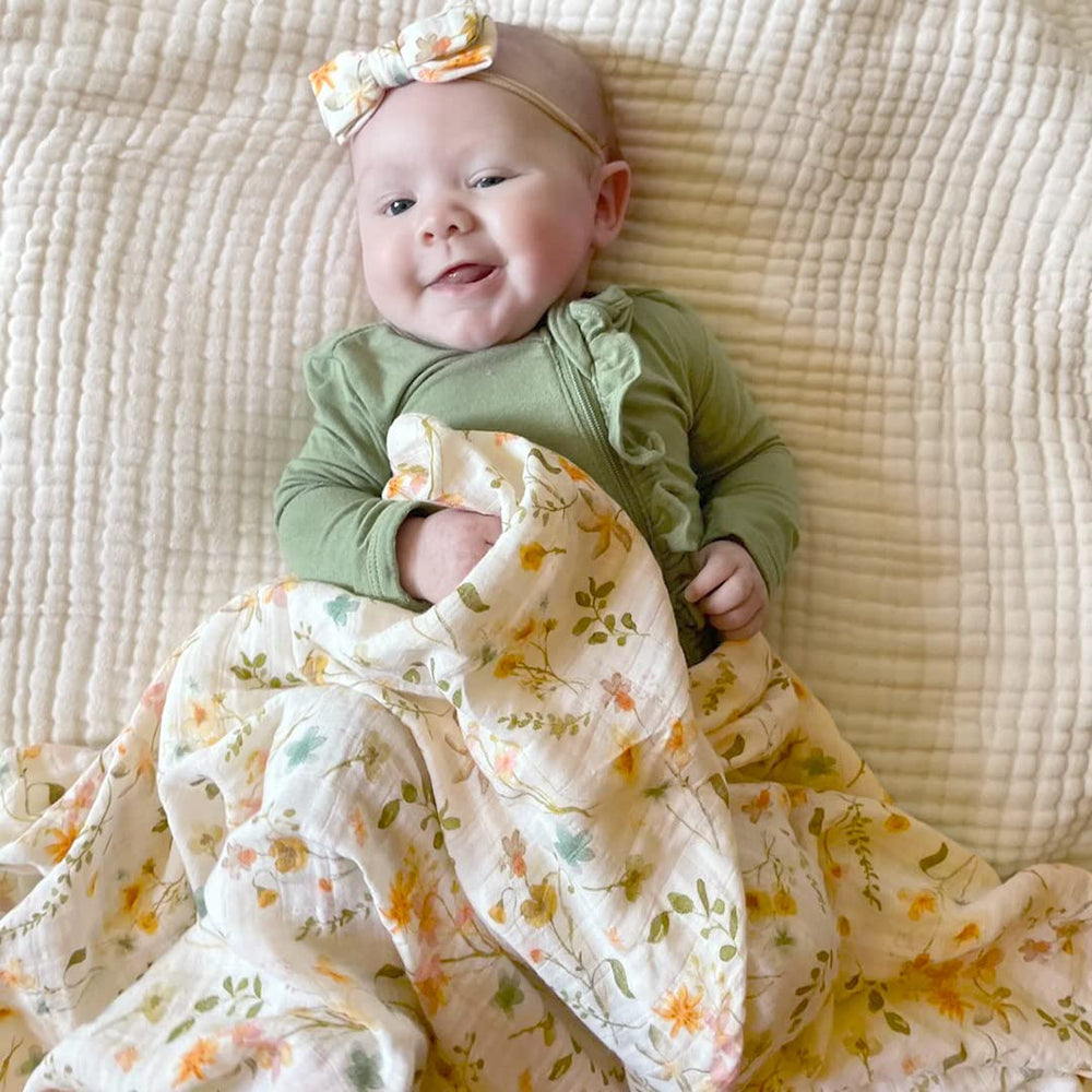 LifeTree muslin swaddle soft texture close-up highlights breathable fabric.