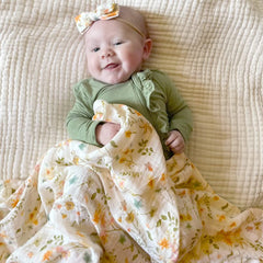 LifeTree muslin swaddle soft texture close-up highlights breathable fabric.