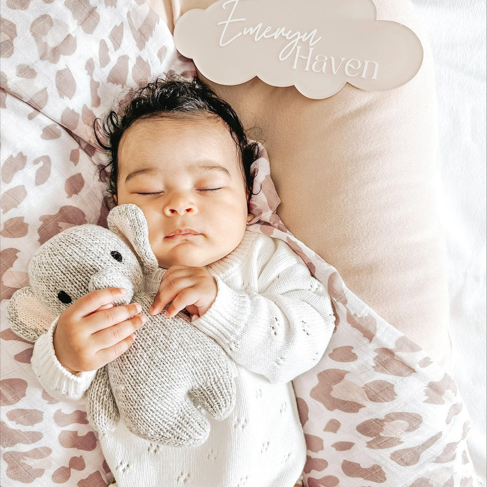 LifeTree newborn photos with leopard-print blanket charm.