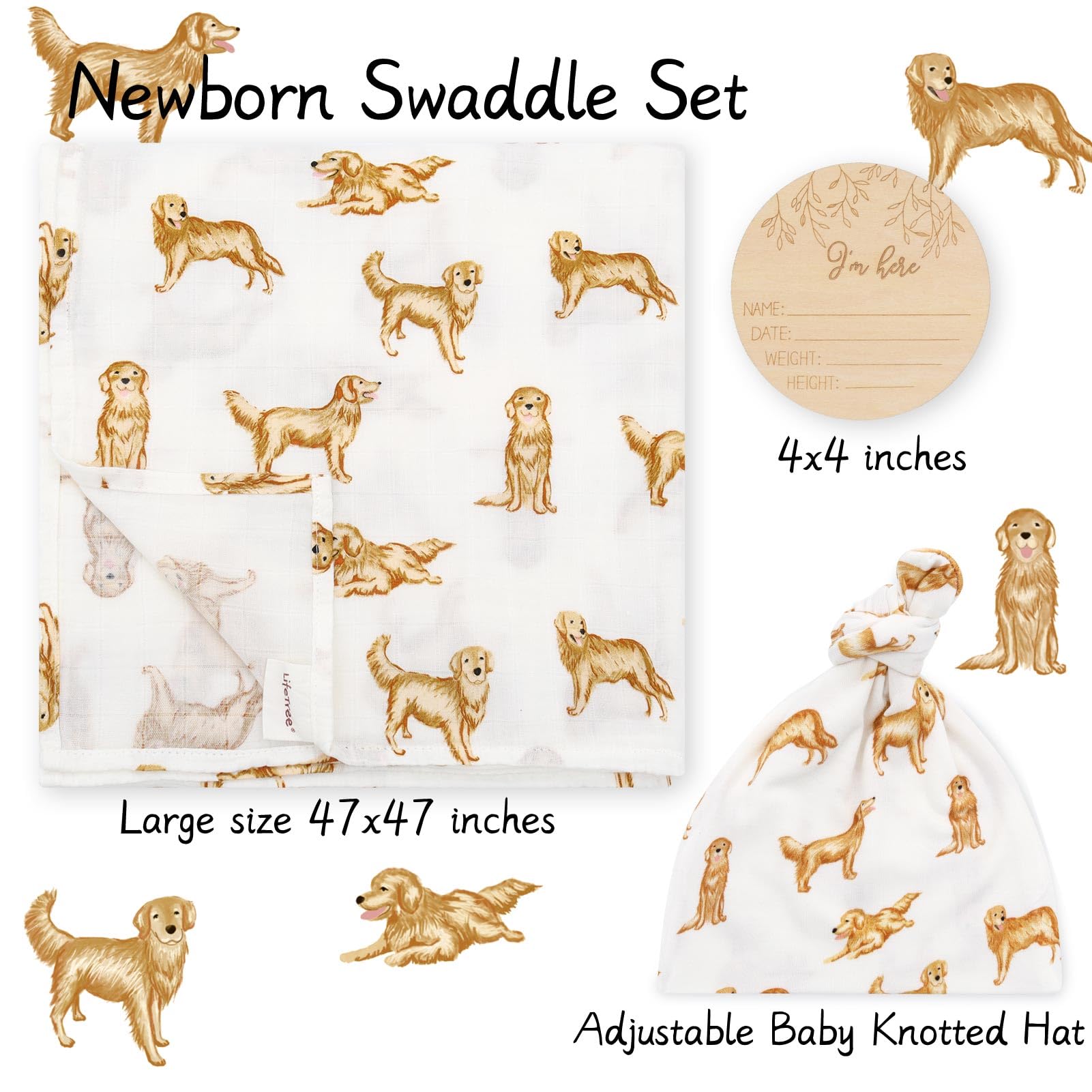 LifeTree newborn swaddle measures 47x47 inches for versatile wrapping.