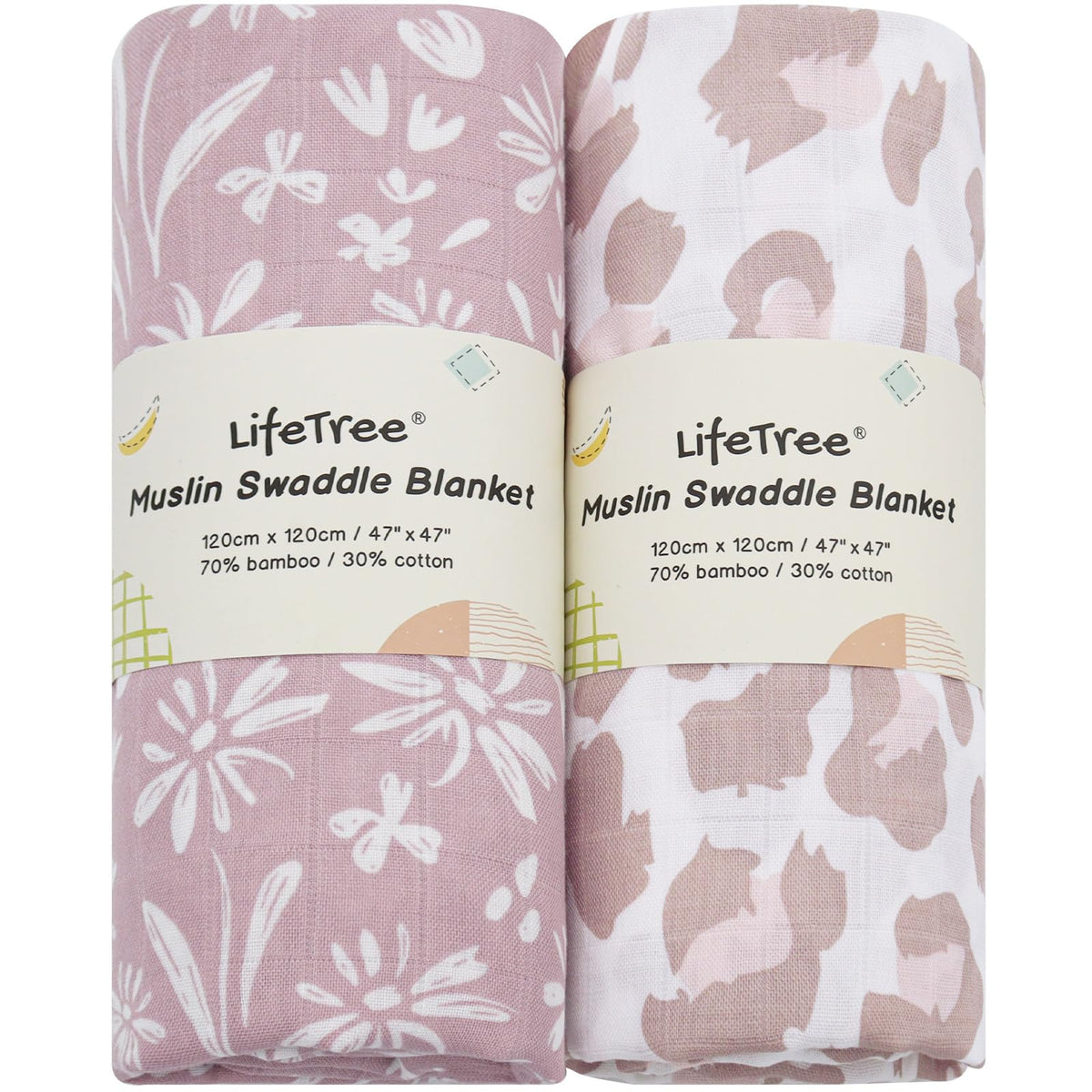 LifeTree swaddle blanket mauve floral pattern for soft newborn comfort