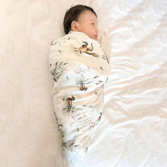 LifeTree olive-green swaddle blanket provides gentle coverage for naps and outings.