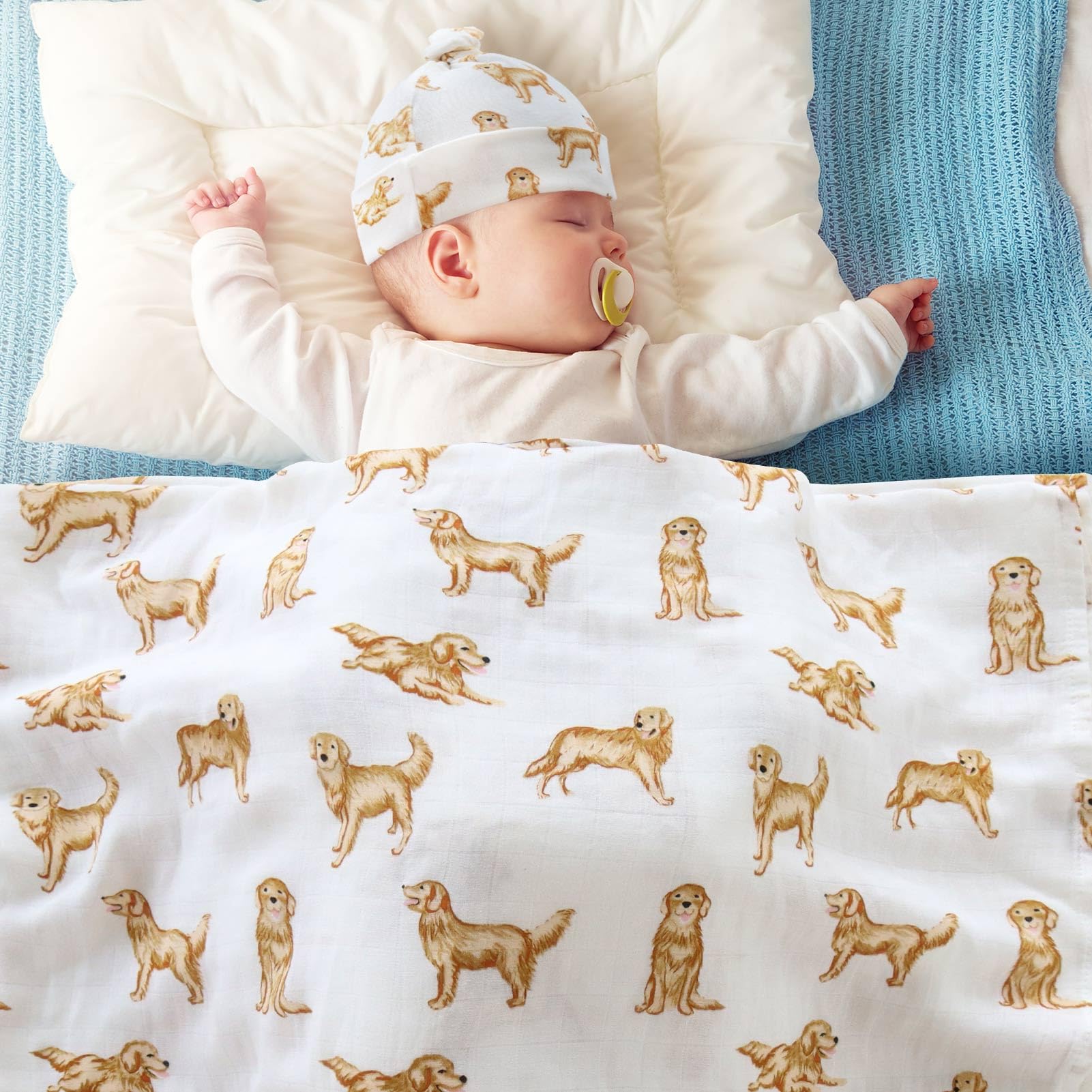 LifeTree swaddle set includes a soft modal hat for head warmth and snug fit.