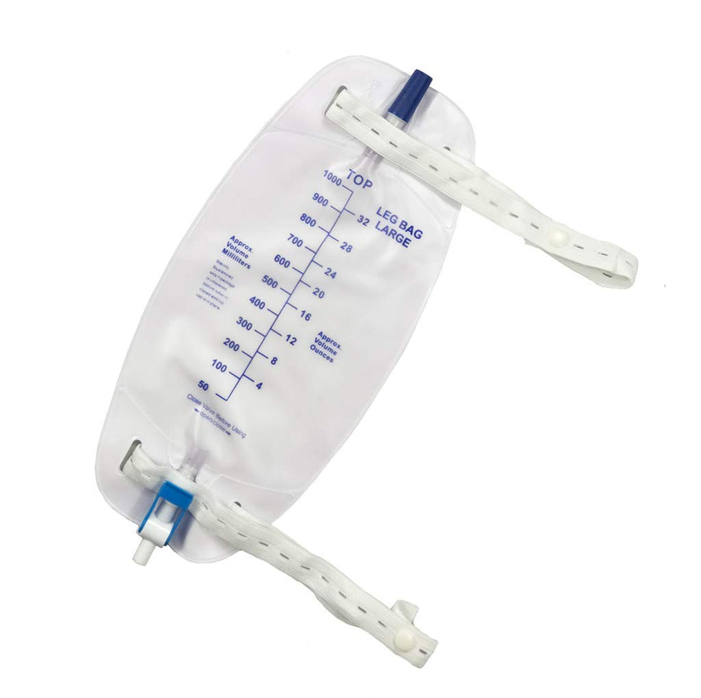 Lifevv Easy-Tap leg bag with cloth straps, anti-reflux valve, and easy drainage.