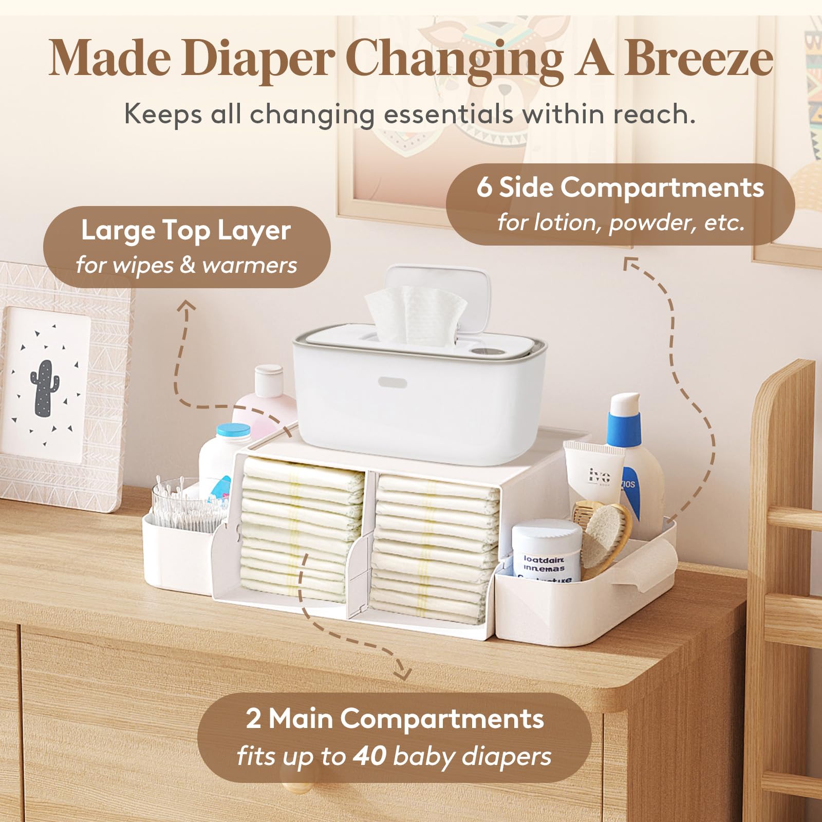 Lifewit diaper caddy organizer top layer fits wipe boxes or warmers