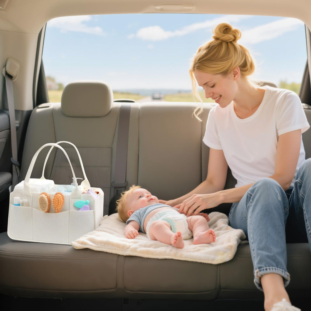 Beige Lifewit Felt Diaper Caddy blends with nursery décor