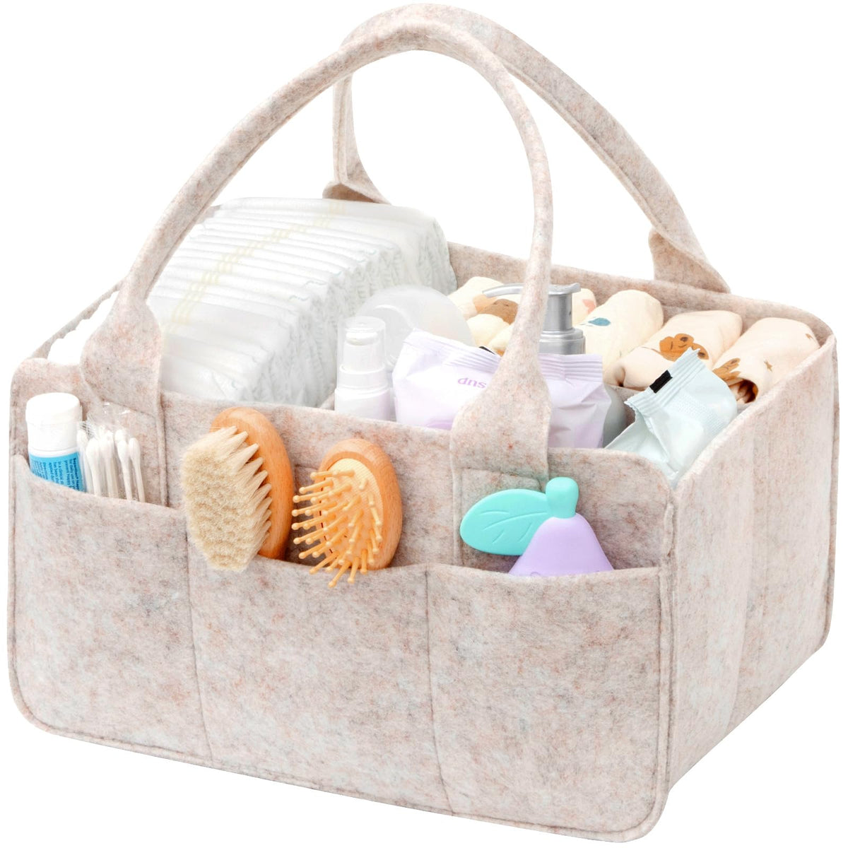 Lifewit Felt Diaper Caddy with handle keeps diapers and wipes within reach.