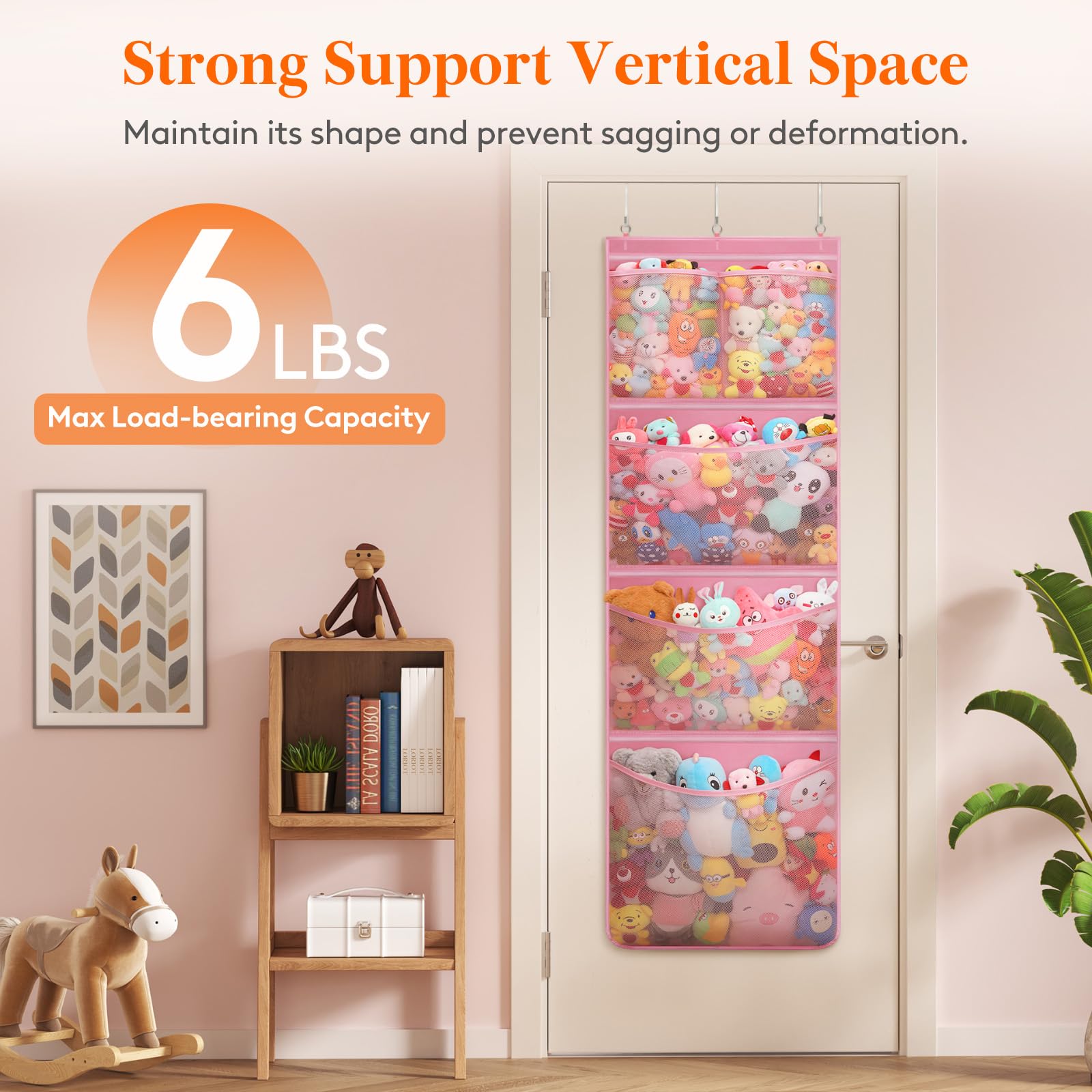 Lifewit over-door organizer with mesh pockets, extended for quick toy visibility.