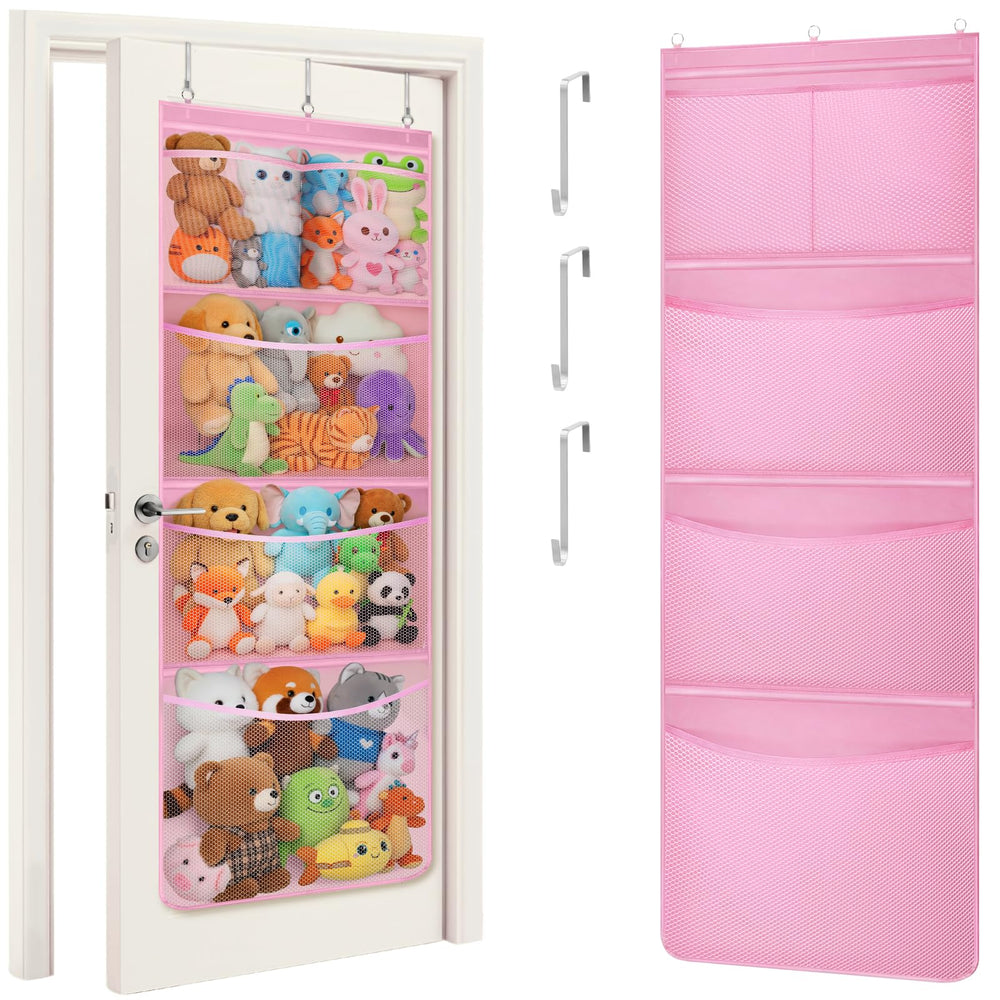 Lifewit stuffed animal storage door organizer, front view, compact and accessible.