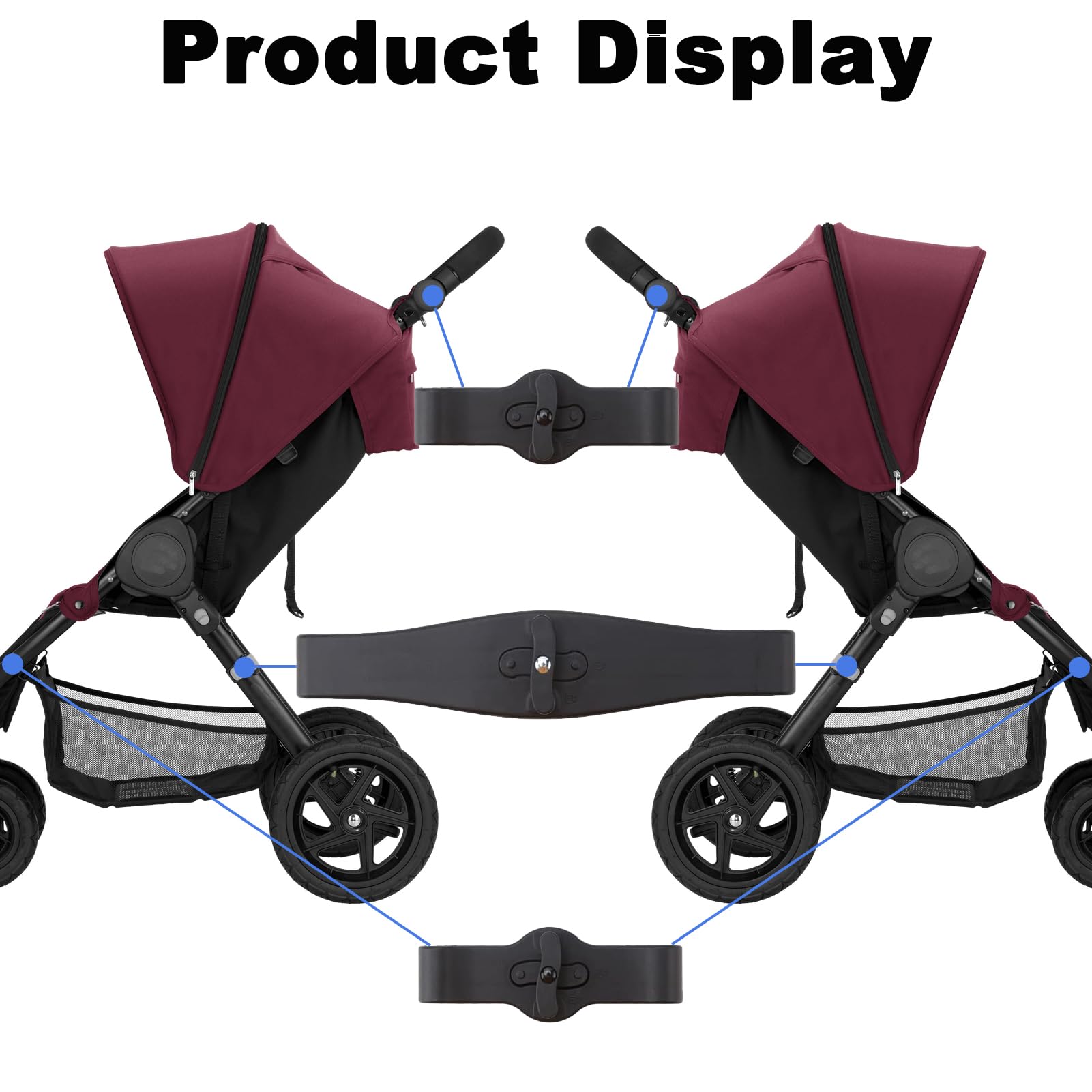 Easy installation allows quick setup of a double stroller on the go.