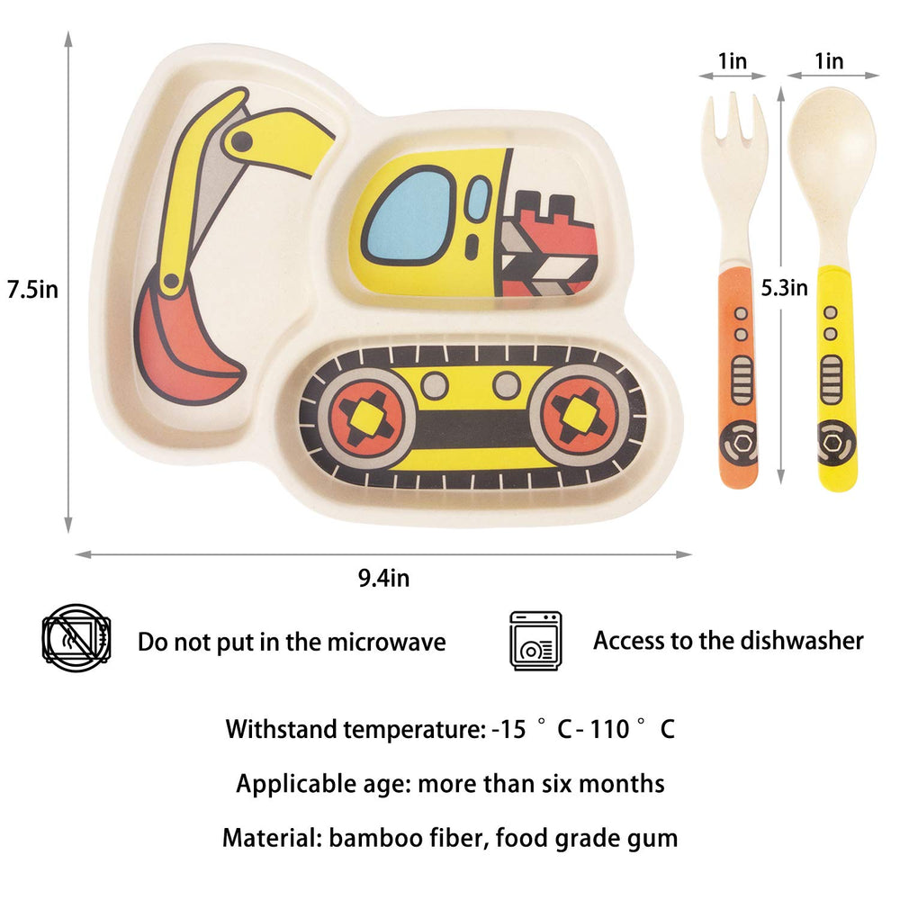 Lightening excavator crane plate design sparks imaginative mealtime play