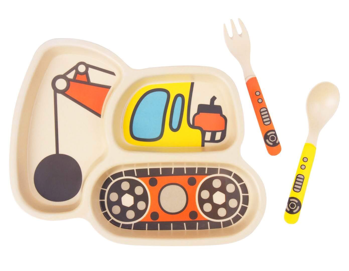 Lightening kid plate set divided plate supports portion control and imaginative meals.