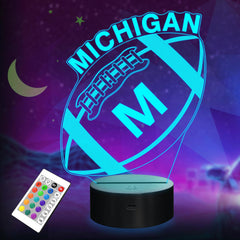 Lightzz 3D Football Michigan Night Light glowing with color for kids' room ambiance