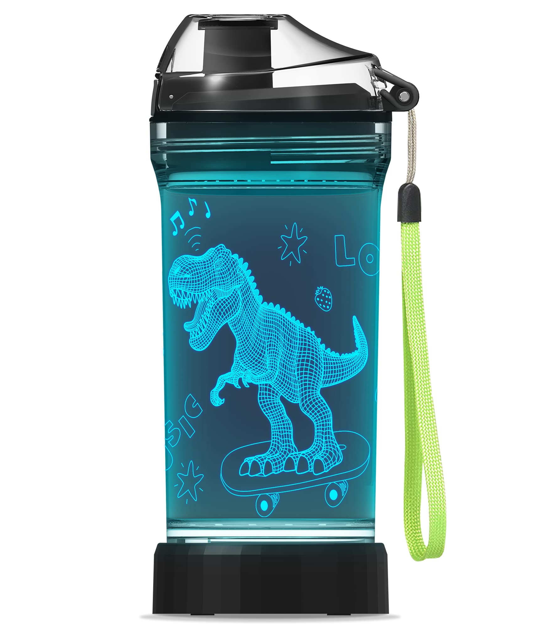 Lightzz kids dinosaur bottle with LED base for glowing hydration on the go