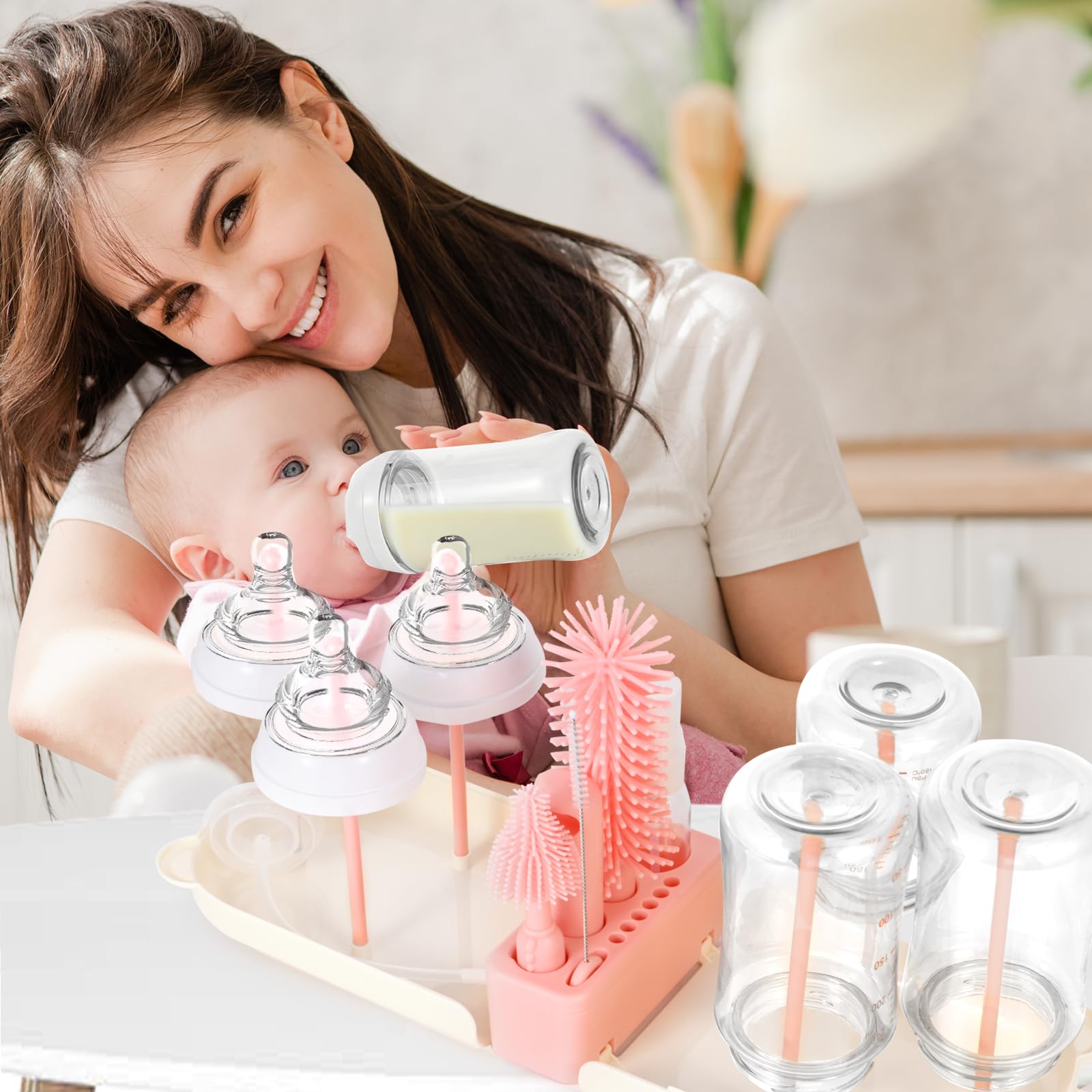 Lijroavy pink travel kit enhances portable bottle cleaning on the go.