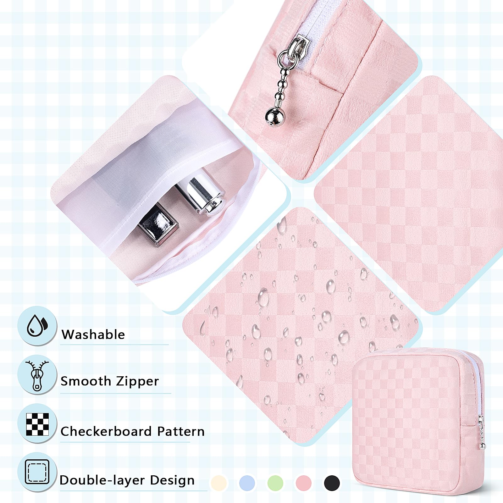 Likesing checkered green interior with pockets for cosmetics and essentials
