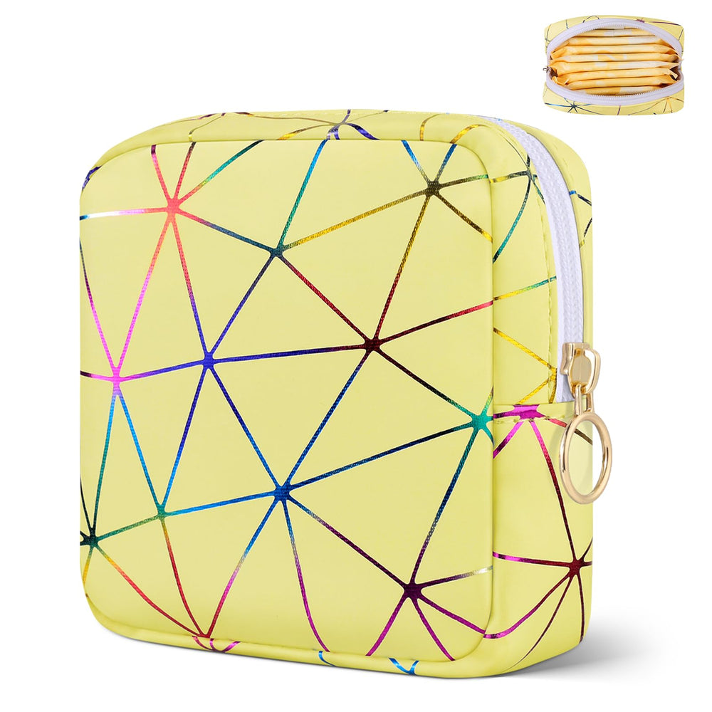Likesing leather period bag holds tampons securely, portable yellow design.