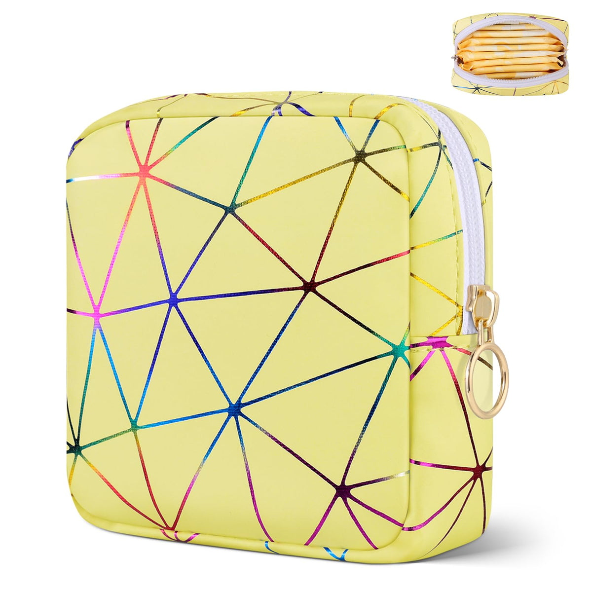 Likesing leather period bag holds tampons securely, portable yellow design.