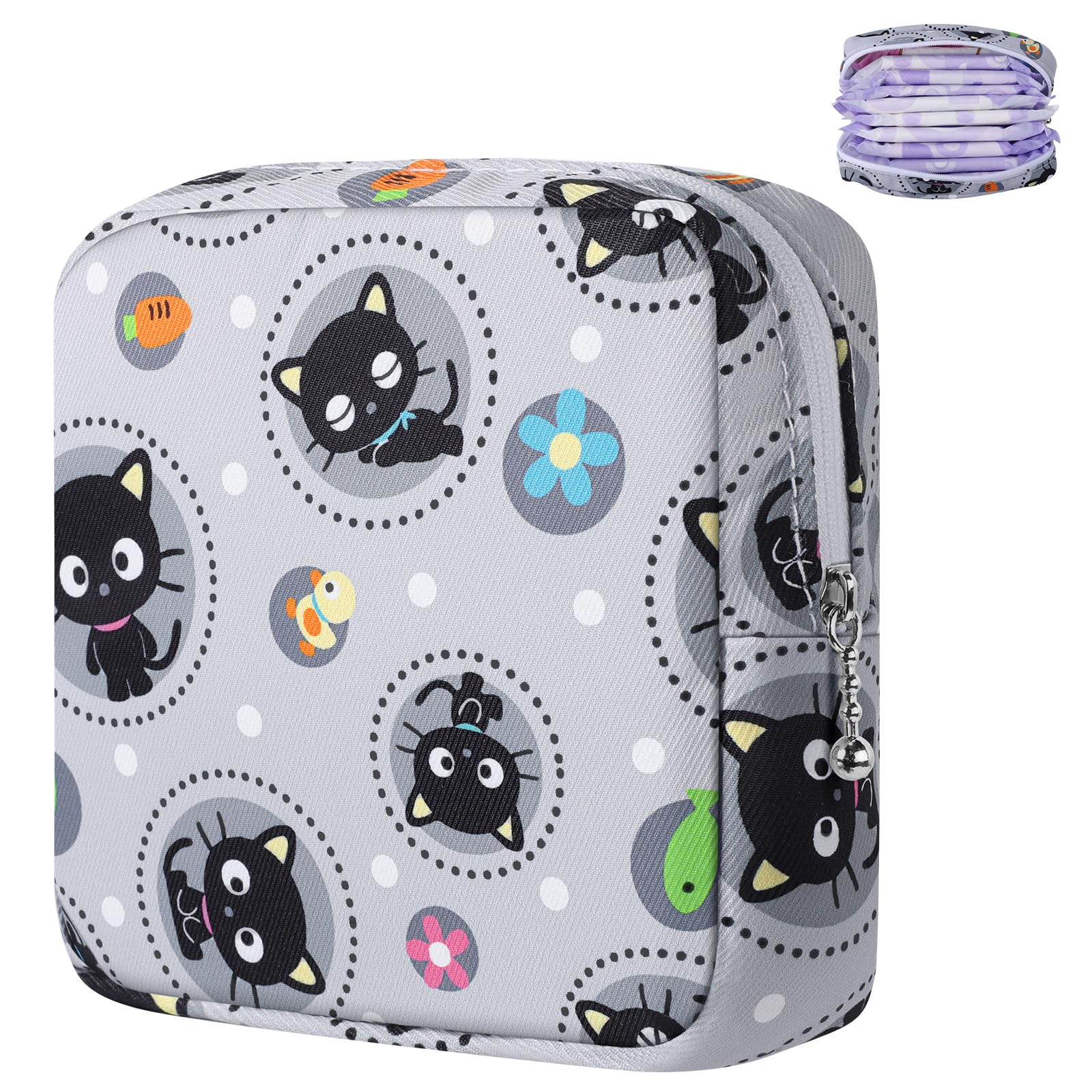 Likesing period bag pouch in gray cat canvas closeup showing durable fabric for daily use
