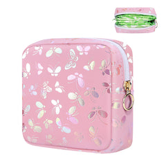 Likesing period bag pouch in pink butterflies, portable storage for napkins and cosmetics.