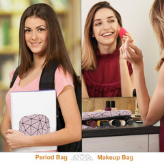 Likesing period bag open zip shows easy access to pads and essentials.
