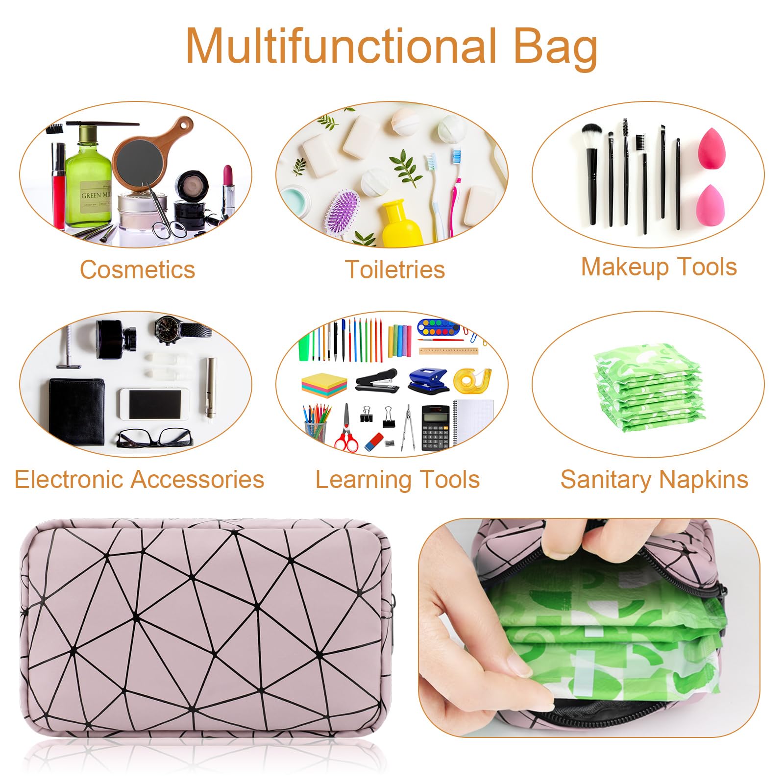 Likesing period bag pocket layout demonstrates organized storage for keys and cosmetics.