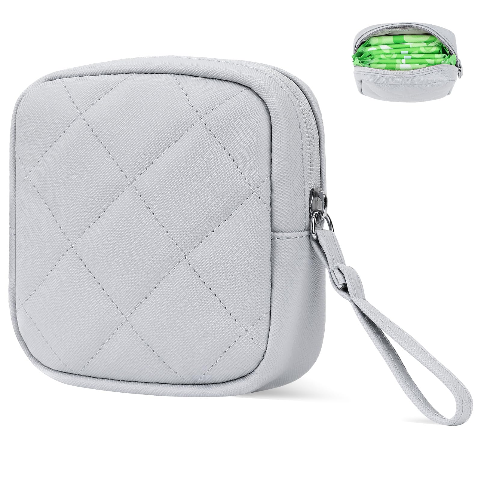 Likesing grey sanitary pad storage bag, open for compact on-the-go organization.