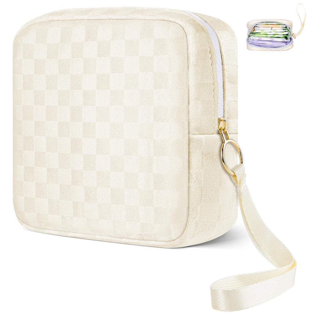 Likesing tampon bag with checkered design for discreet on-the-go storage.