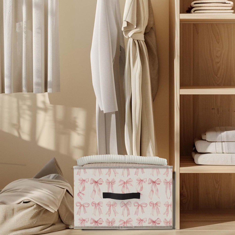 Likjad collapsible fabric bin shows soft cotton-linen exterior and stable structure.