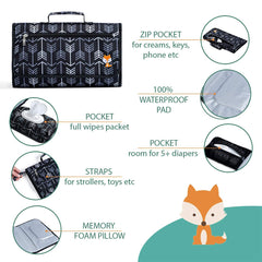 Lil Fox memory-foam headrest provides baby comfort.
