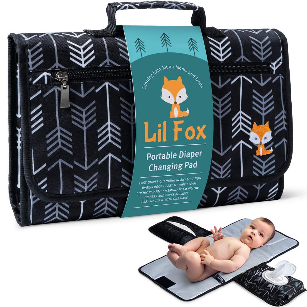 Lil Fox changing pad opened for quick one-handed diaper changes.