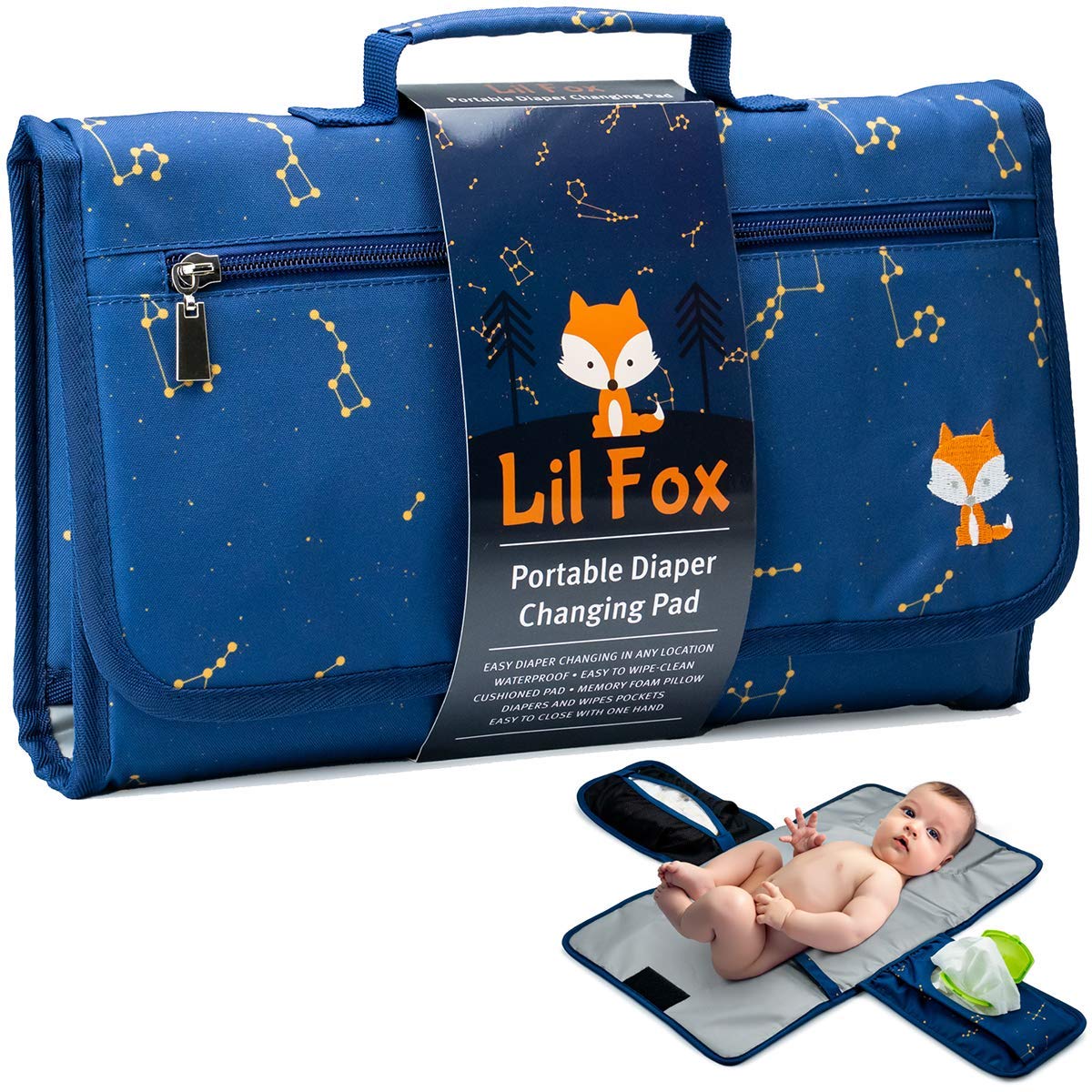 Lil Fox portable changing pad closed, ready for on-the-go diaper changes.