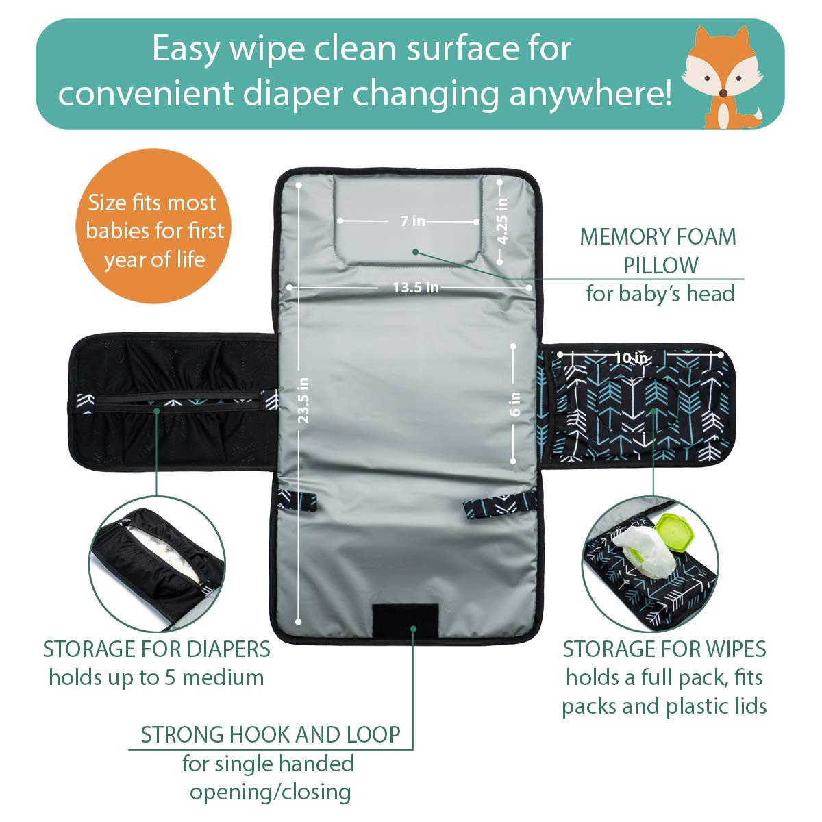 Lil Fox pad shows diaper pocket holding multiple diapers.